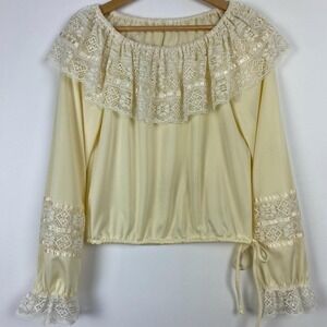 Vintage 70s Crop Top Shirt Size 8 Medium Milkmaid Fairycore Gypsy Ethereal USA